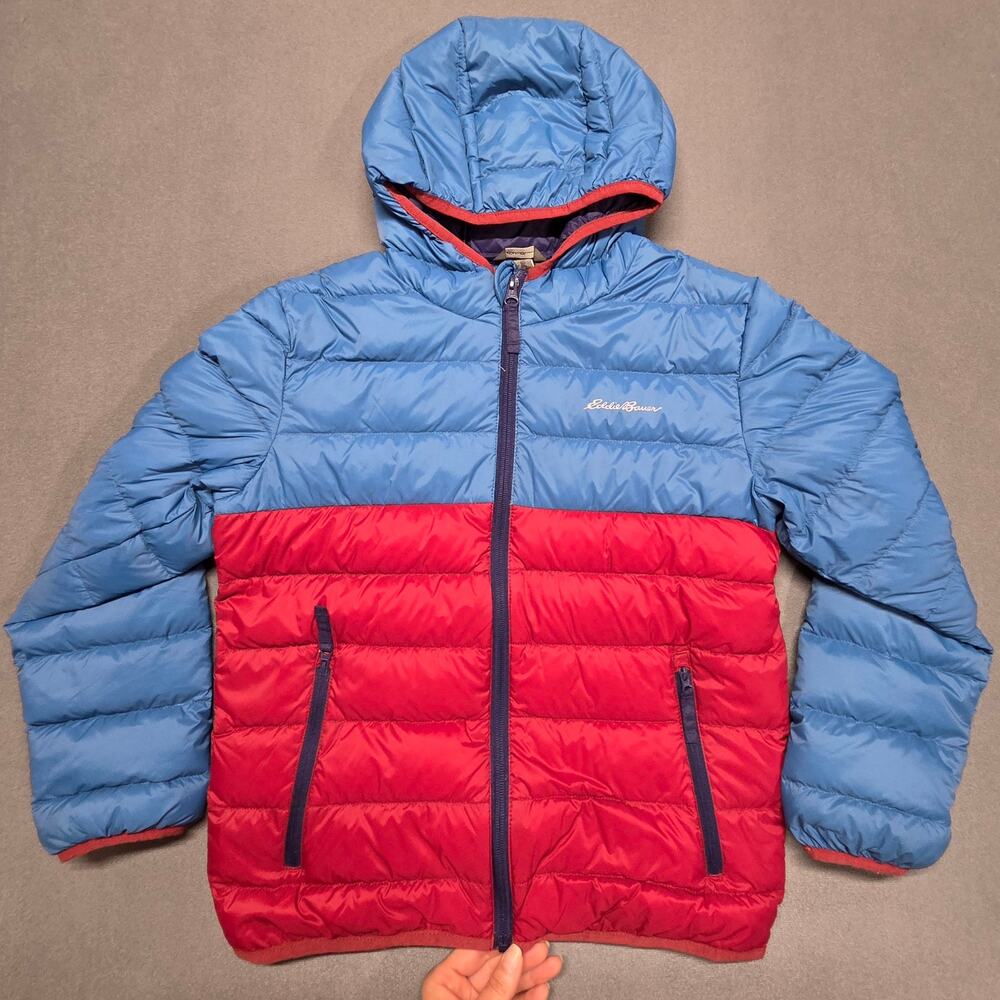 Eddie Bauer Kids Med (10/12) Hooded Full Zip Duck Down Puffer Jacket Colorblock